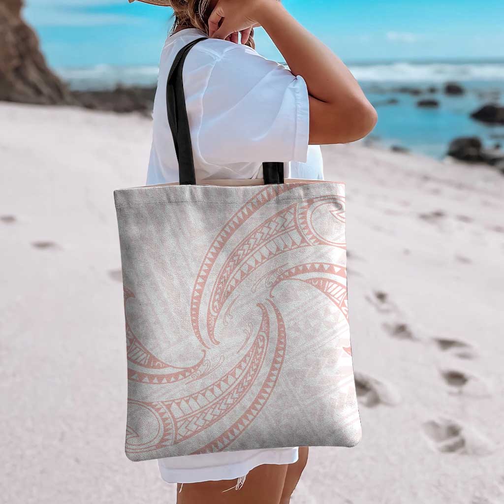 White Sunday Lotu Tamaiti Tote Bag Polynesian Wave Pastel Blush - Polynesian Pride