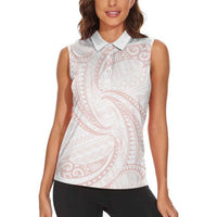 White Sunday Lotu Tamaiti Women Sleeveless Polo Shirt Polynesian Wave Pastel Blush - Polynesian Pride
