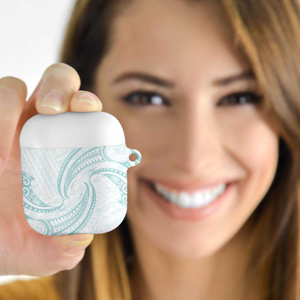 White Sunday Lotu Tamaiti AirPods Case Polynesian Wave Pastel Cyan - Polynesian Pride