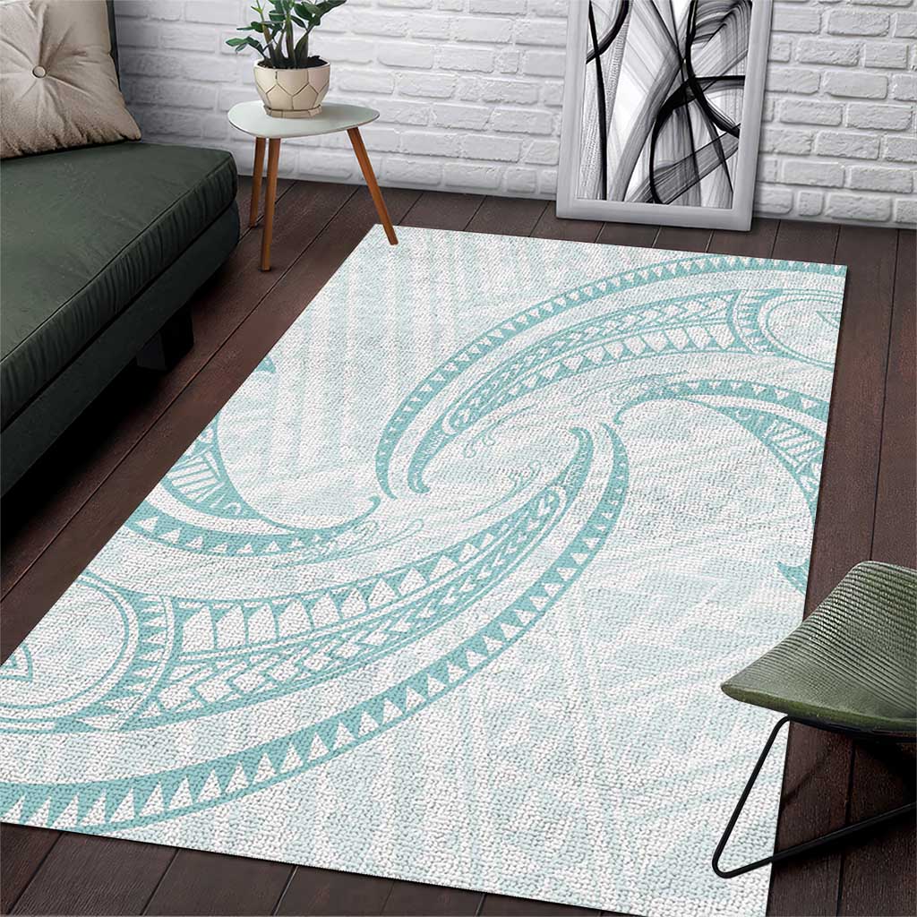White Sunday Lotu Tamaiti Area Rug Polynesian Wave Pastel Cyan - Polynesian Pride