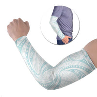 White Sunday Lotu Tamaiti Arm Sleeves Polynesian Wave Pastel Cyan LT9 Set of 2 Cyan - Polynesian Pride