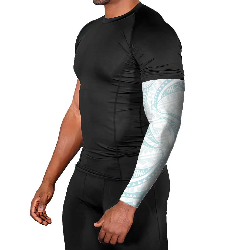 White Sunday Lotu Tamaiti Arm Sleeves Polynesian Wave Pastel Cyan LT9 - Polynesian Pride