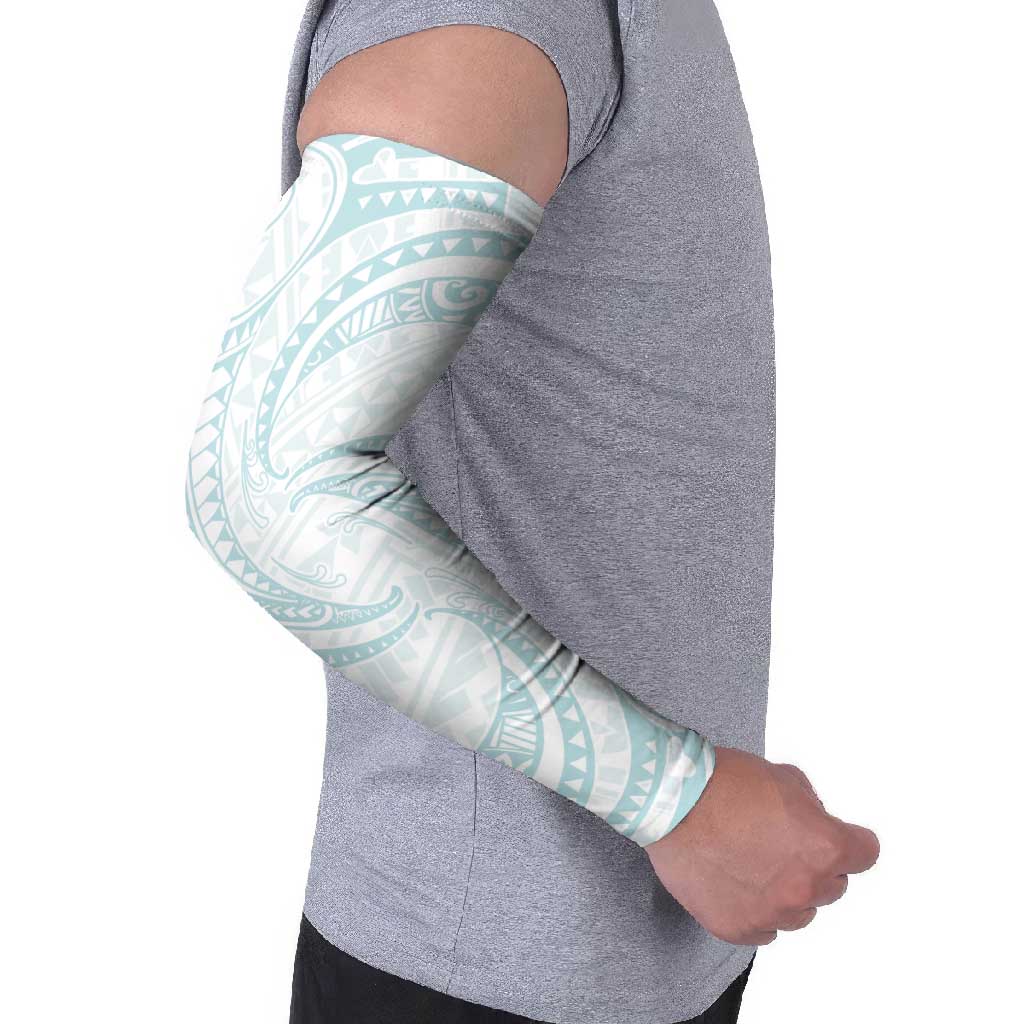 White Sunday Lotu Tamaiti Arm Sleeves Polynesian Wave Pastel Cyan LT9 - Polynesian Pride