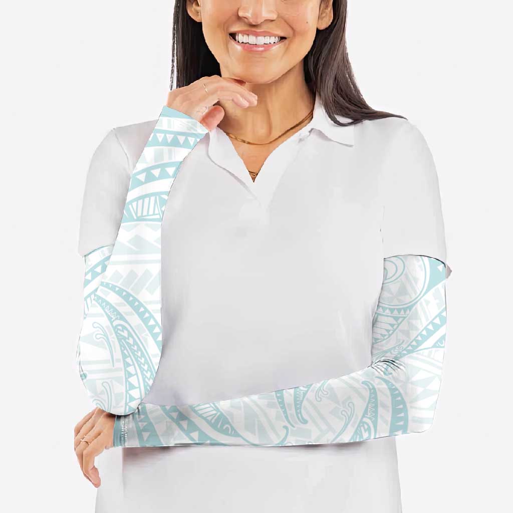 White Sunday Lotu Tamaiti Arm Sleeves Polynesian Wave Pastel Cyan LT9 - Polynesian Pride