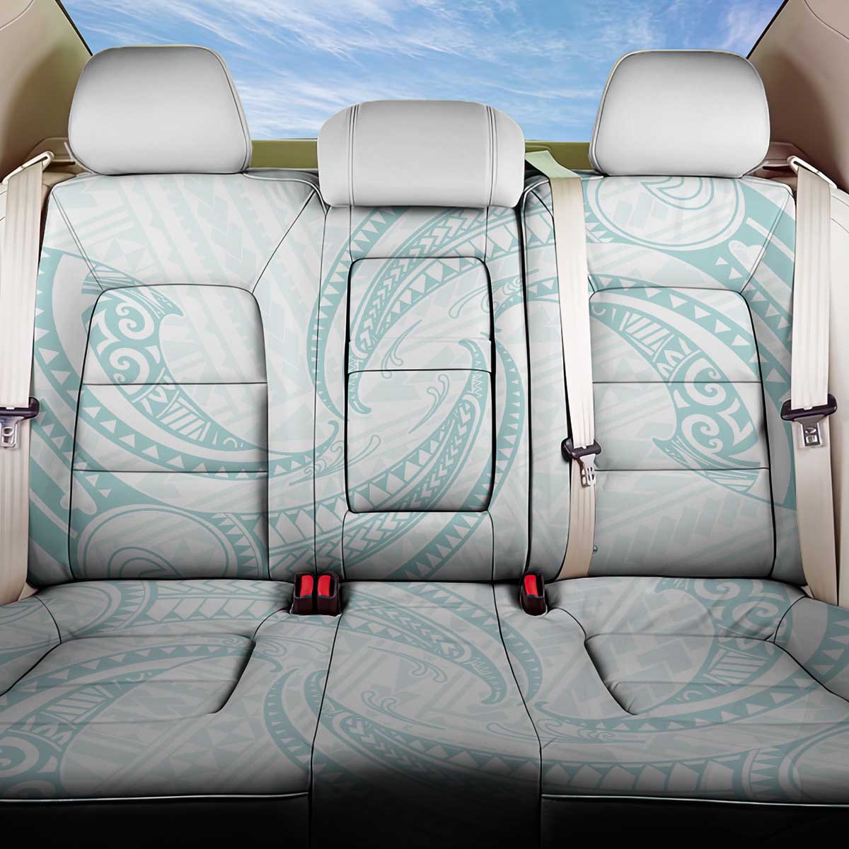 White Sunday Lotu Tamaiti Back Car Seat Cover Polynesian Wave Pastel Cyan - Polynesian Pride