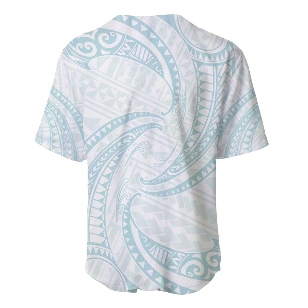 White Sunday Lotu Tamaiti Baseball Jersey Polynesian Wave Pastel Cyan - Polynesian Pride