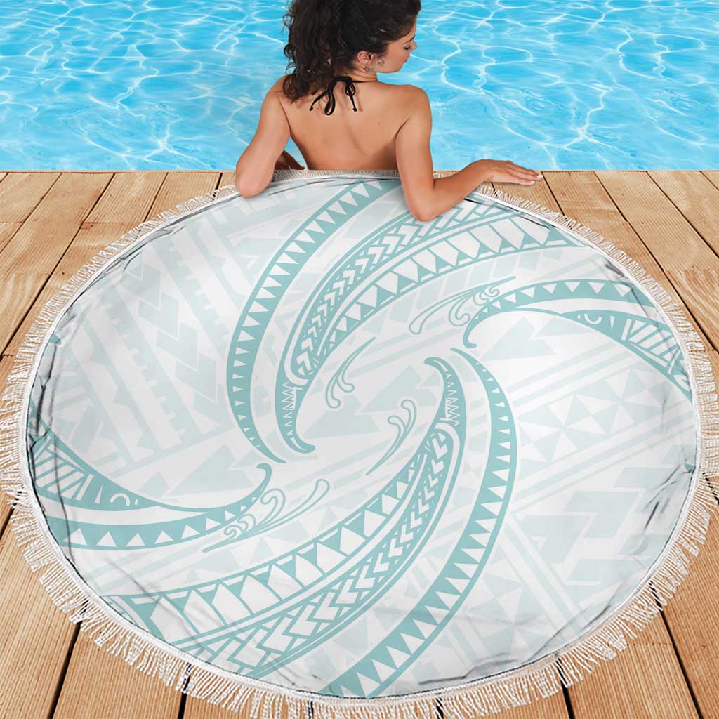 White Sunday Lotu Tamaiti Beach Blanket Polynesian Wave Pastel Cyan - Polynesian Pride
