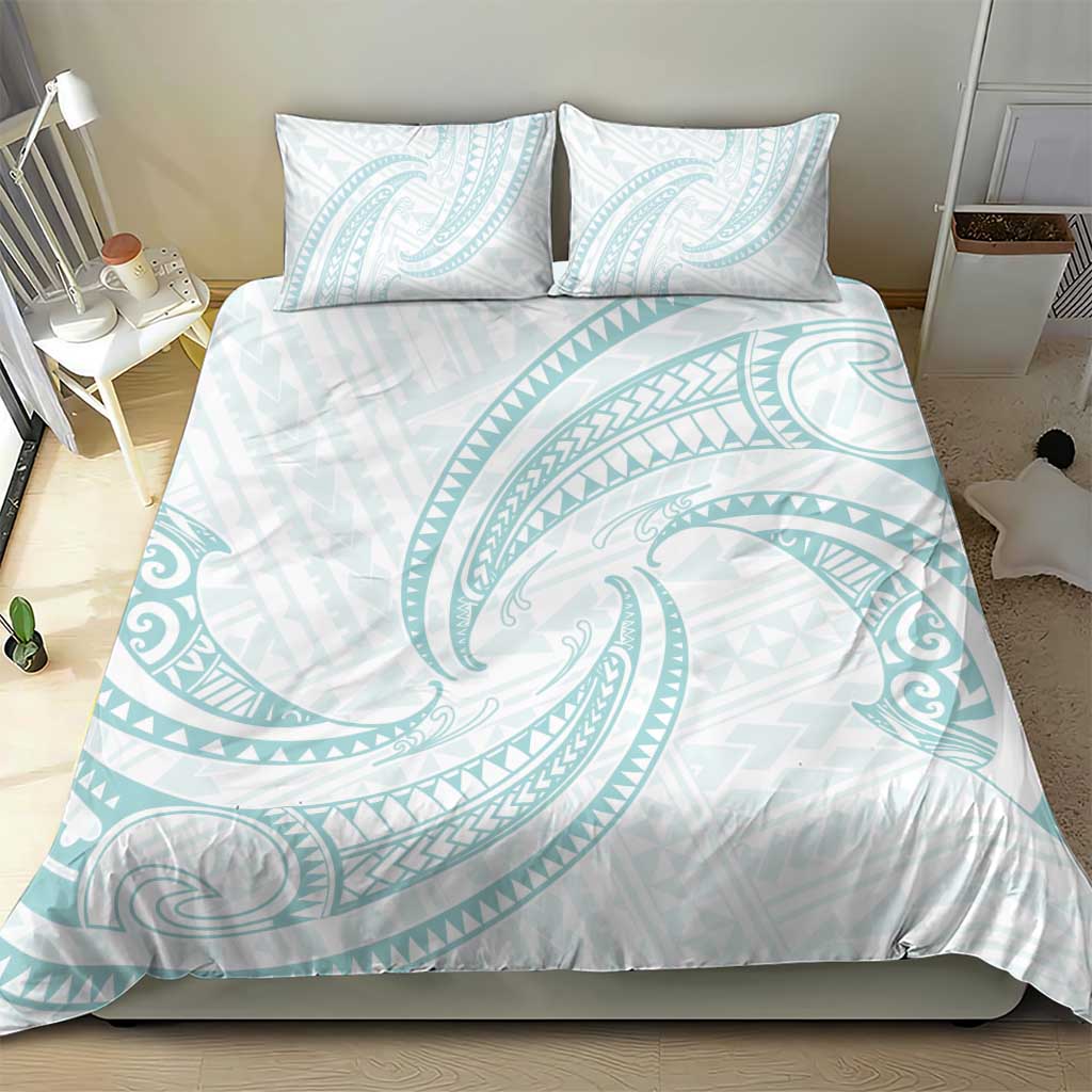 White Sunday Lotu Tamaiti Bedding Set Polynesian Wave Pastel Cyan - Polynesian Pride