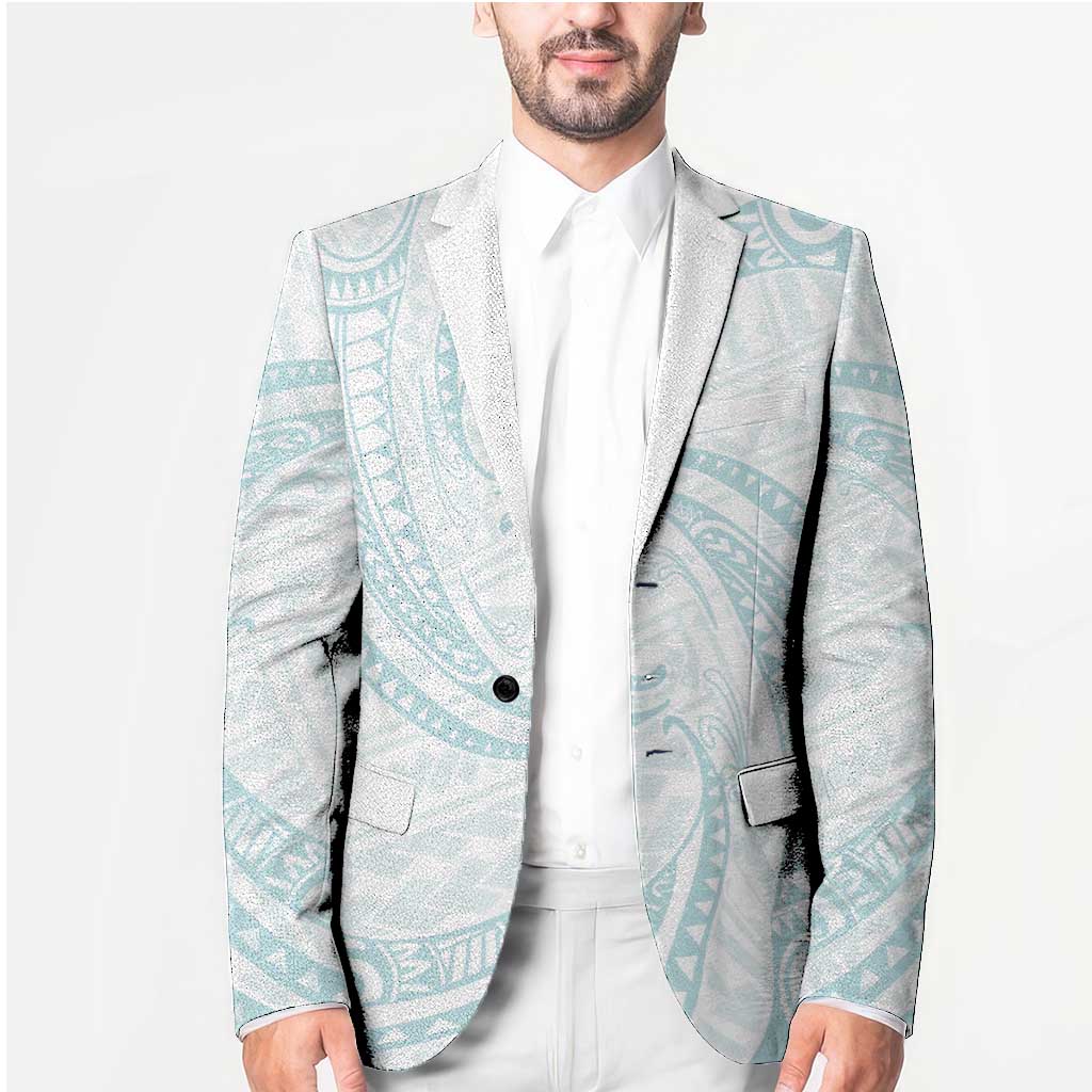 White Sunday Lotu Tamaiti Blazer Polynesian Wave Pastel Cyan - Polynesian Pride
