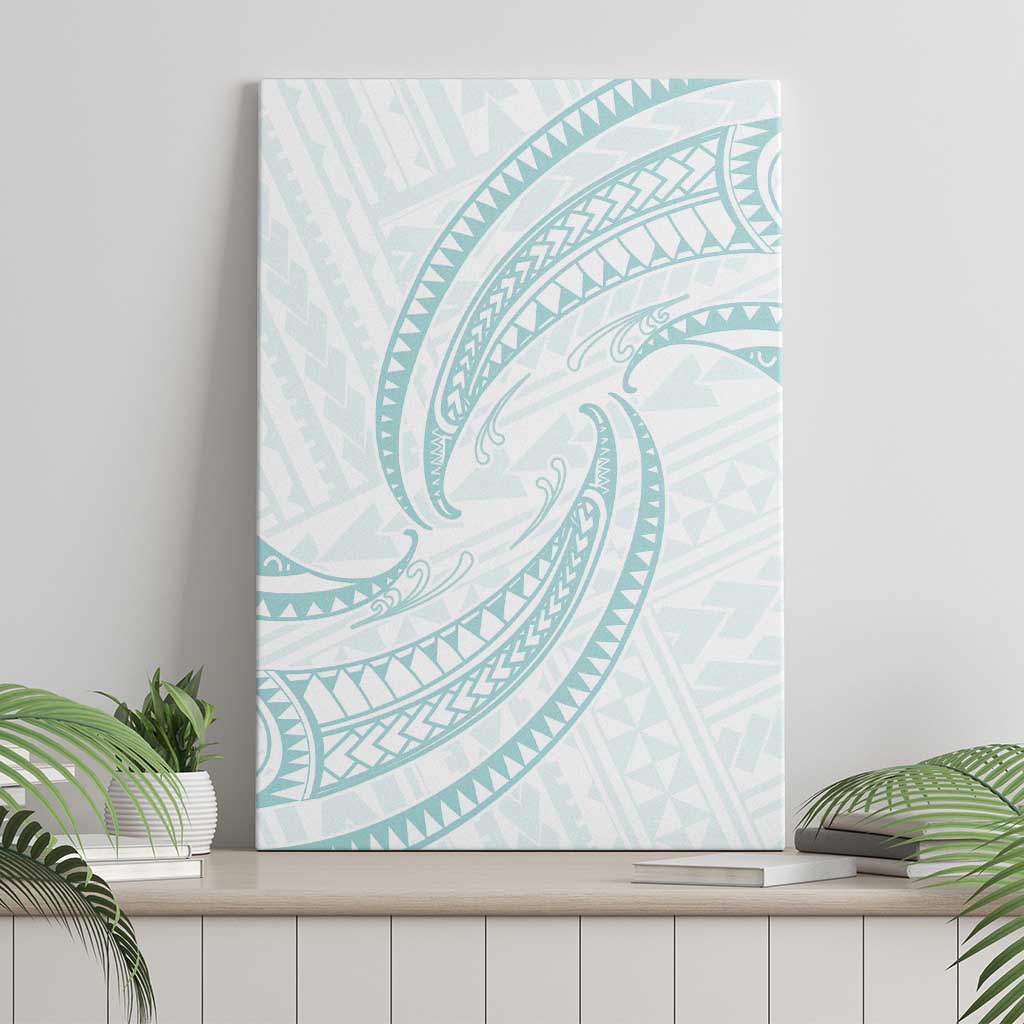 White Sunday Lotu Tamaiti Canvas Wall Art Polynesian Wave Pastel Cyan - Polynesian Pride
