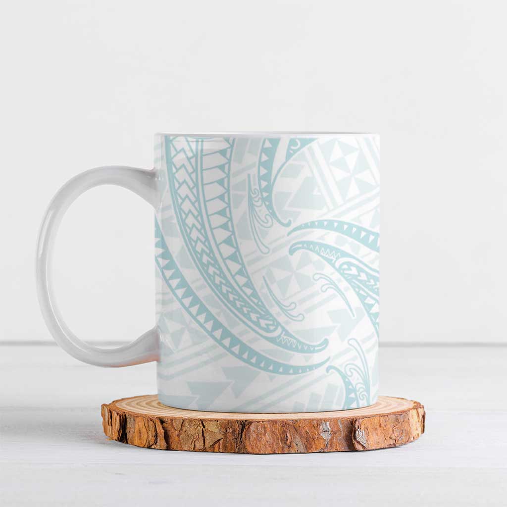 White Sunday Lotu Tamaiti Ceramic Mug Polynesian Wave Pastel Cyan - Polynesian Pride