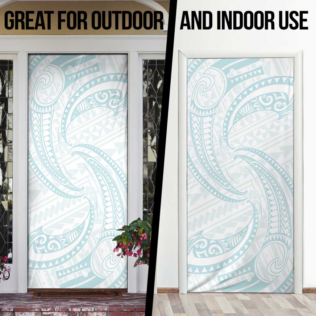 White Sunday Lotu Tamaiti Door Cover Polynesian Wave Pastel Cyan - Polynesian Pride