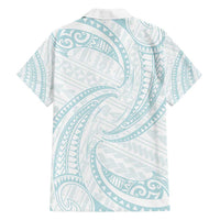 White Sunday Lotu Tamaiti Family Matching Off Shoulder Short Dress and Hawaiian Shirt Polynesian Wave Pastel Cyan - Polynesian Pride