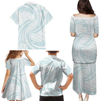 White Sunday Lotu Tamaiti Family Matching Puletasi and Hawaiian Shirt Polynesian Wave Pastel Cyan - Polynesian Pride