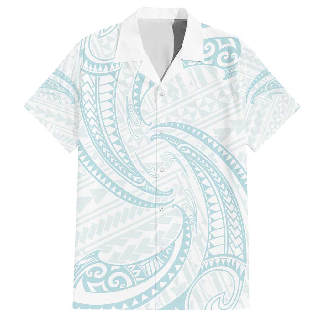 White Sunday Lotu Tamaiti Family Matching Puletasi and Hawaiian Shirt Polynesian Wave Pastel Cyan - Polynesian Pride