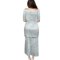 White Sunday Lotu Tamaiti Family Matching Puletasi and Hawaiian Shirt Polynesian Wave Pastel Cyan - Polynesian Pride