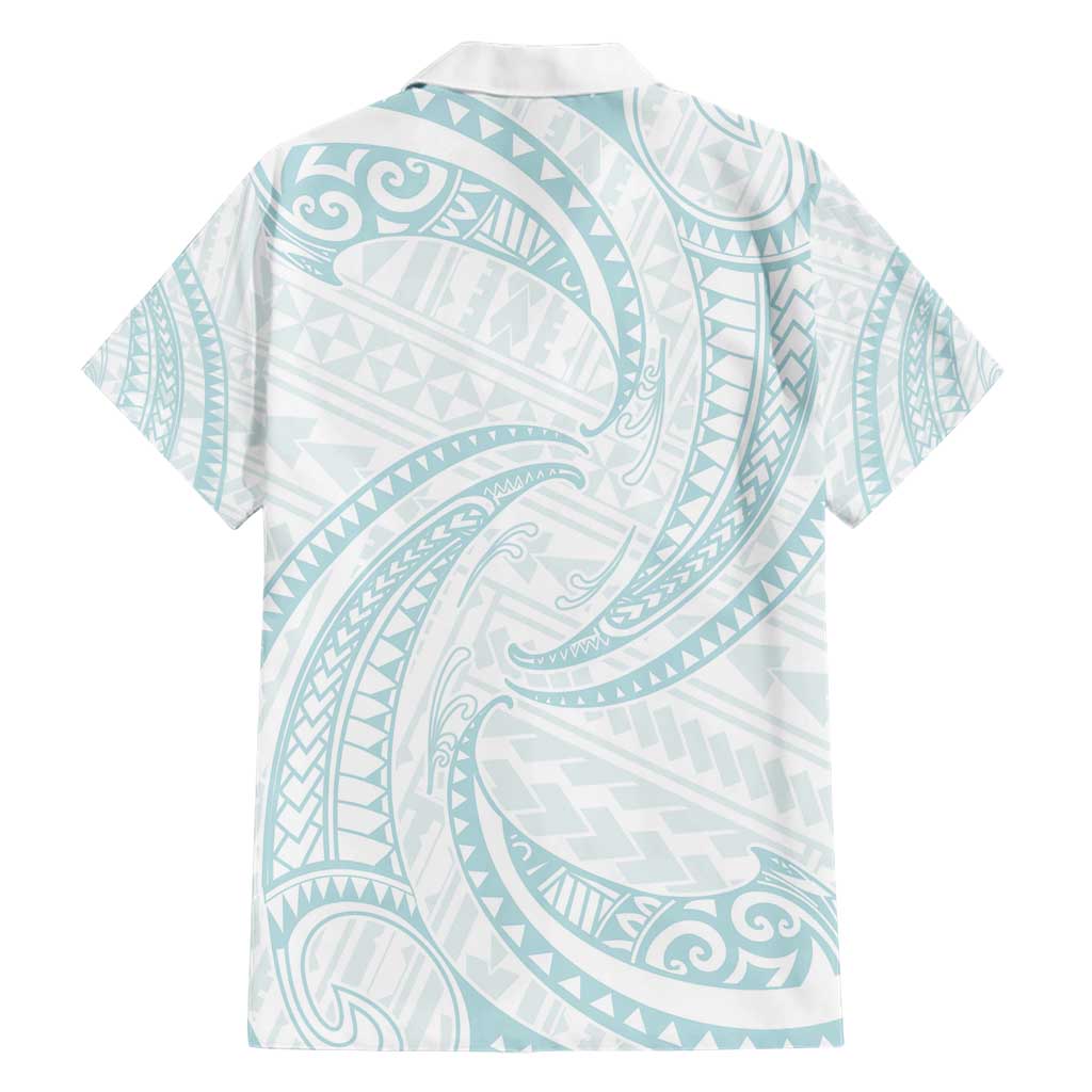 White Sunday Lotu Tamaiti Family Matching Short Sleeve Bodycon Dress and Hawaiian Shirt Polynesian Wave Pastel Cyan - Polynesian Pride