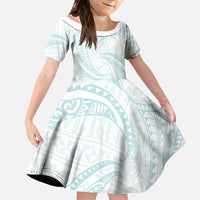 White Sunday Lotu Tamaiti Family Matching Summer Maxi Dress and Hawaiian Shirt Polynesian Wave Pastel Cyan - Polynesian Pride