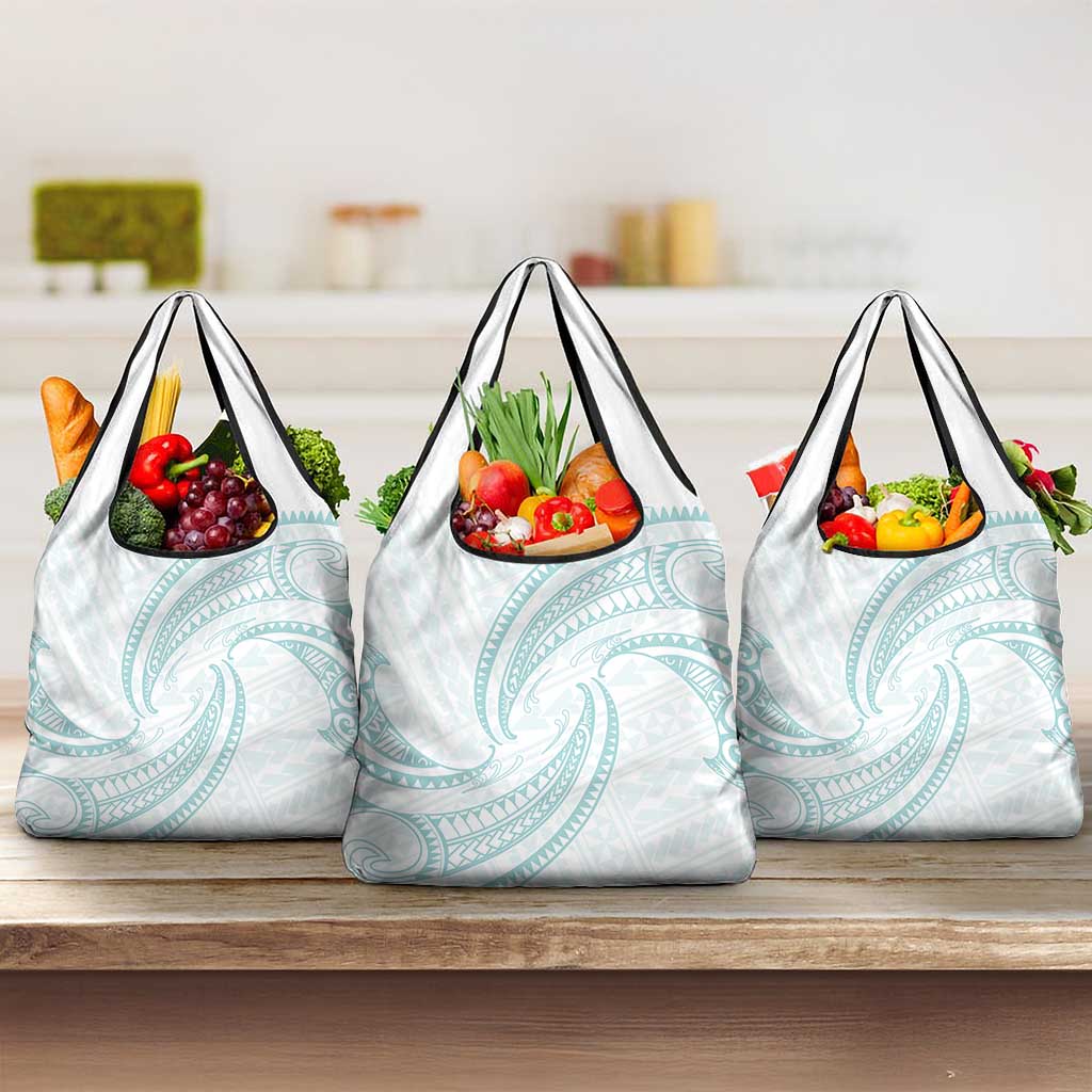 White Sunday Lotu Tamaiti Grocery Bag Polynesian Wave Pastel Cyan - Polynesian Pride