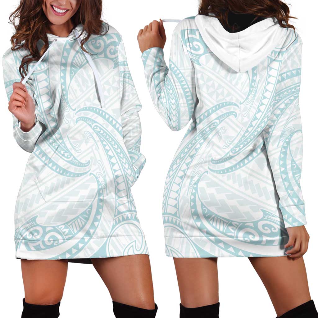 White Sunday Lotu Tamaiti Hoodie Dress Polynesian Wave Pastel Cyan - Polynesian Pride