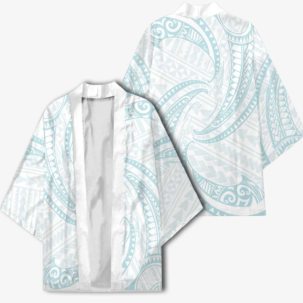 White Sunday Lotu Tamaiti Kimono Polynesian Wave Pastel Cyan - Polynesian Pride