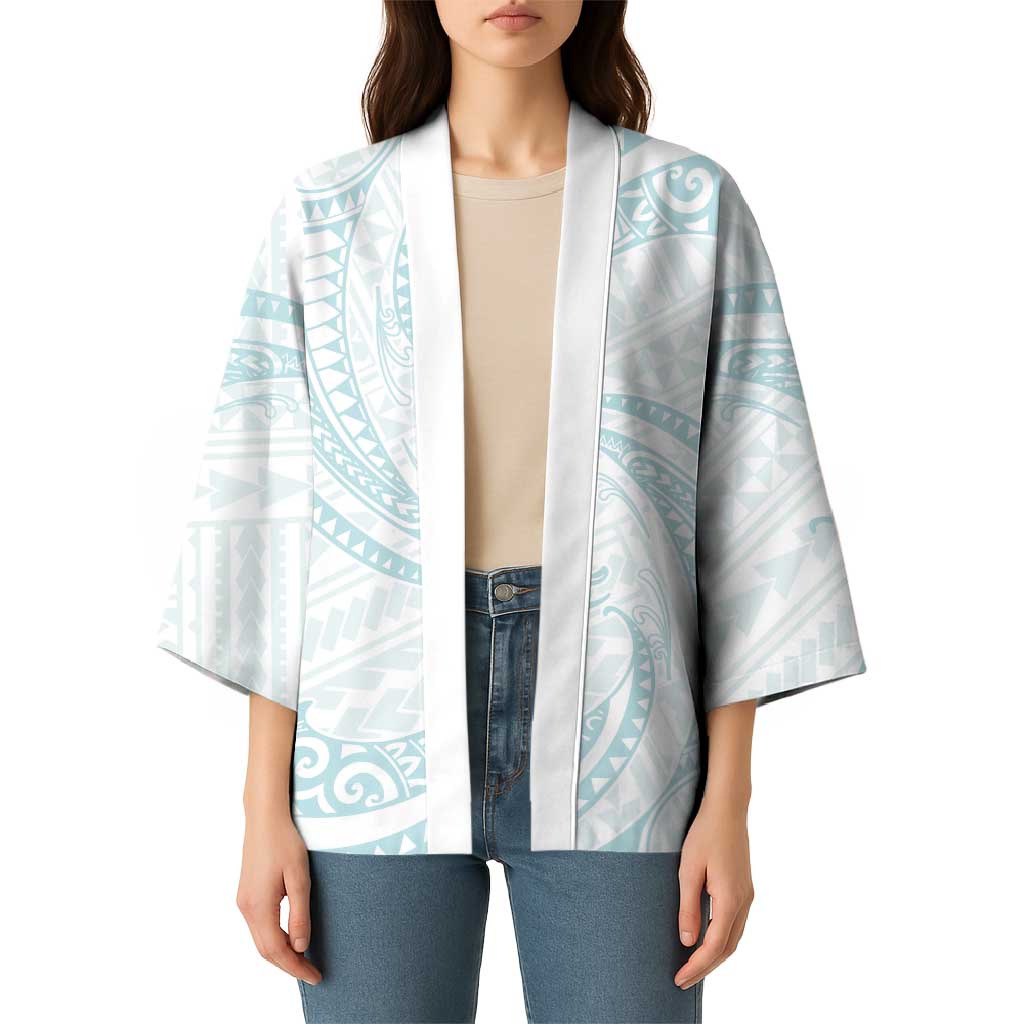 White Sunday Lotu Tamaiti Kimono Polynesian Wave Pastel Cyan - Polynesian Pride