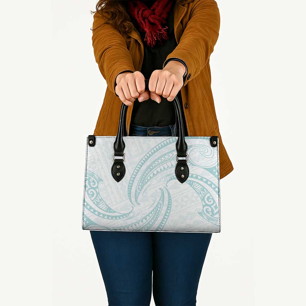 White Sunday Lotu Tamaiti Leather Bag Polynesian Wave Pastel Cyan - Polynesian Pride