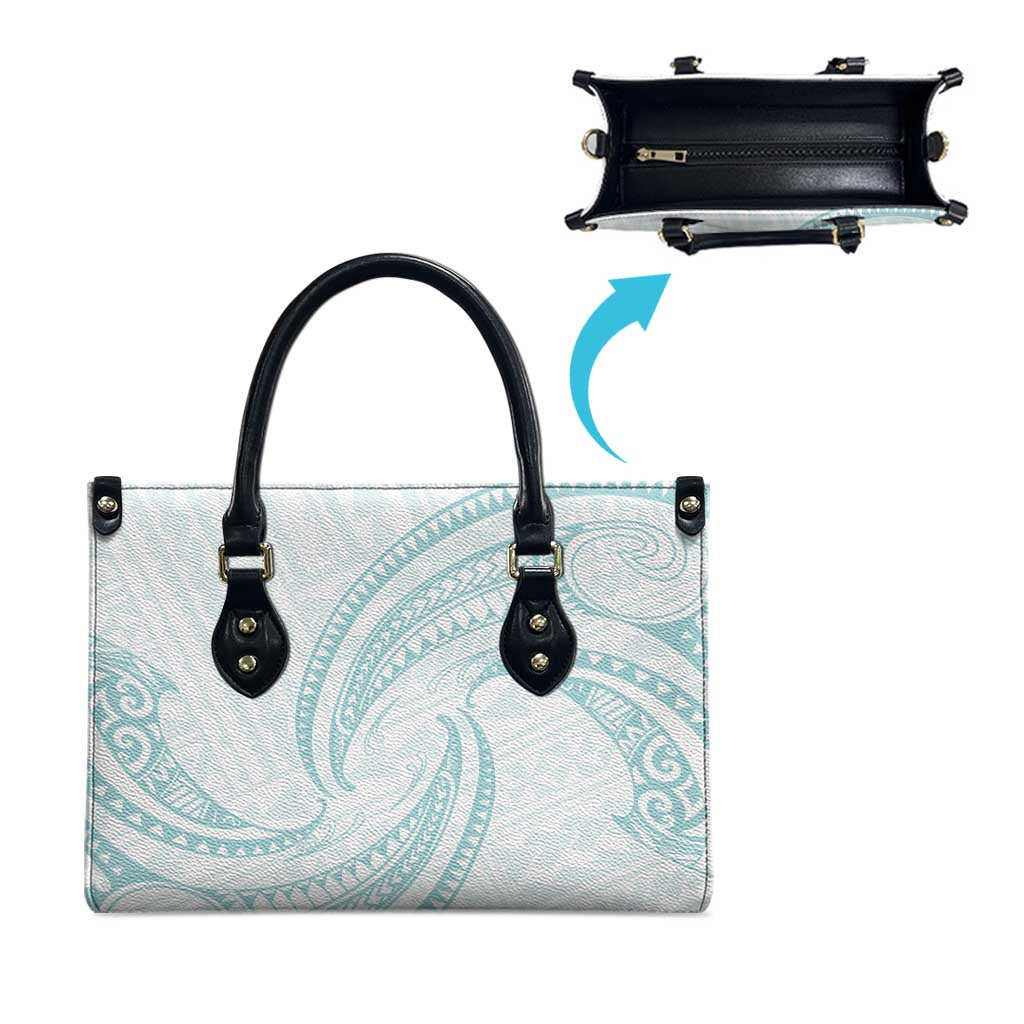 White Sunday Lotu Tamaiti Leather Bag Polynesian Wave Pastel Cyan - Polynesian Pride