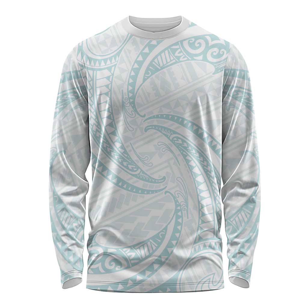 White Sunday Lotu Tamaiti Long Sleeve Shirt Polynesian Wave Pastel Cyan LT9 Unisex Cyan - Polynesian Pride