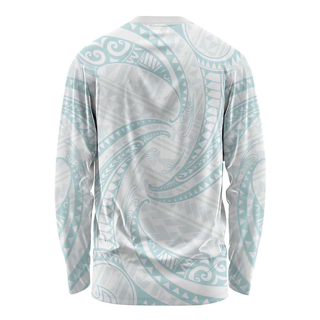 White Sunday Lotu Tamaiti Long Sleeve Shirt Polynesian Wave Pastel Cyan LT9 - Polynesian Pride