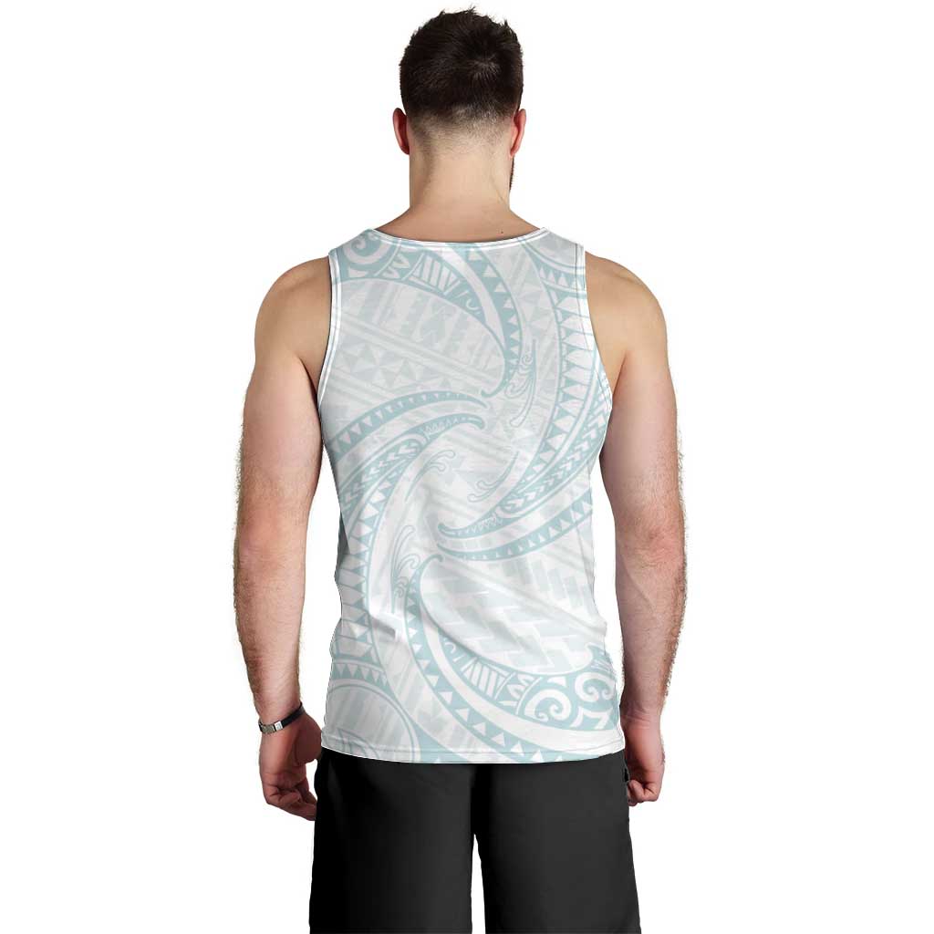 White Sunday Lotu Tamaiti Men Tank Top Polynesian Wave Pastel Cyan - Polynesian Pride