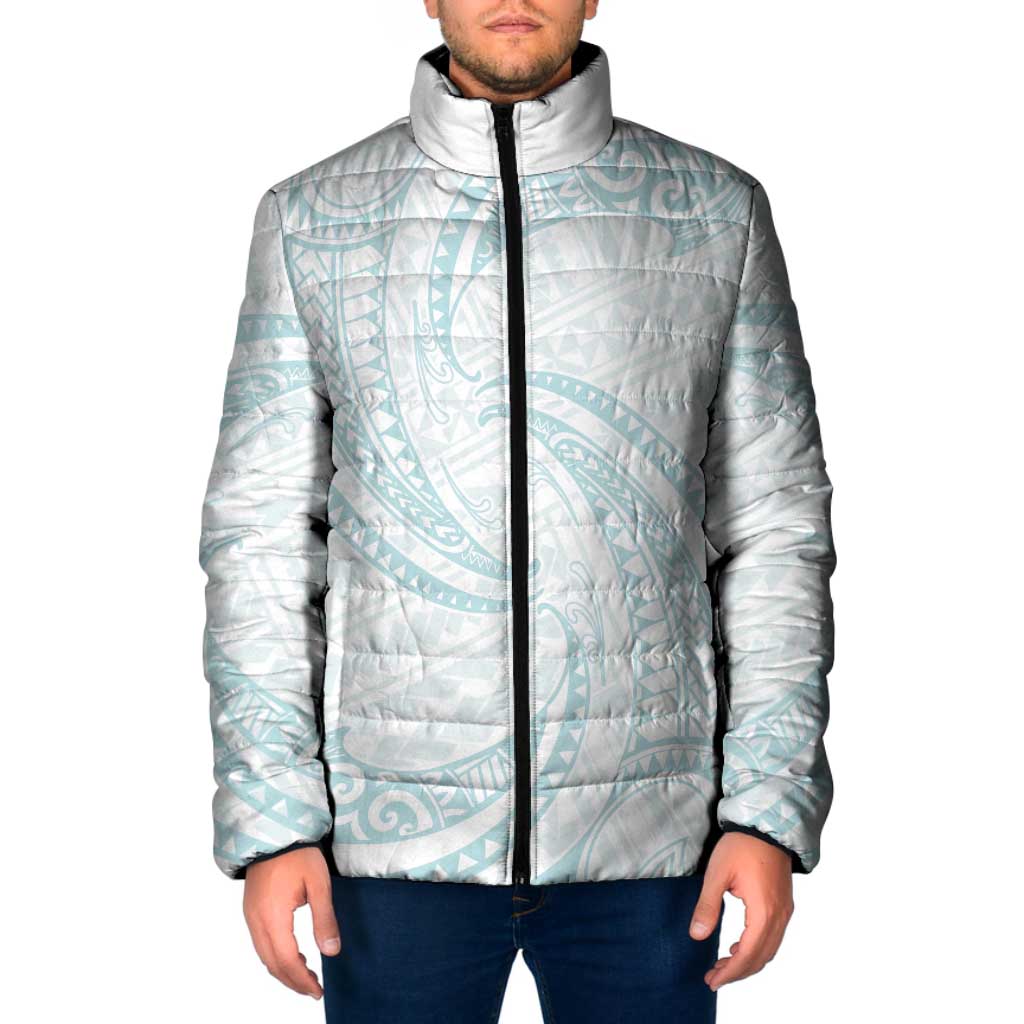 White Sunday Lotu Tamaiti Padded Jacket Polynesian Wave Pastel Cyan LT9 Men Cyan - Polynesian Pride