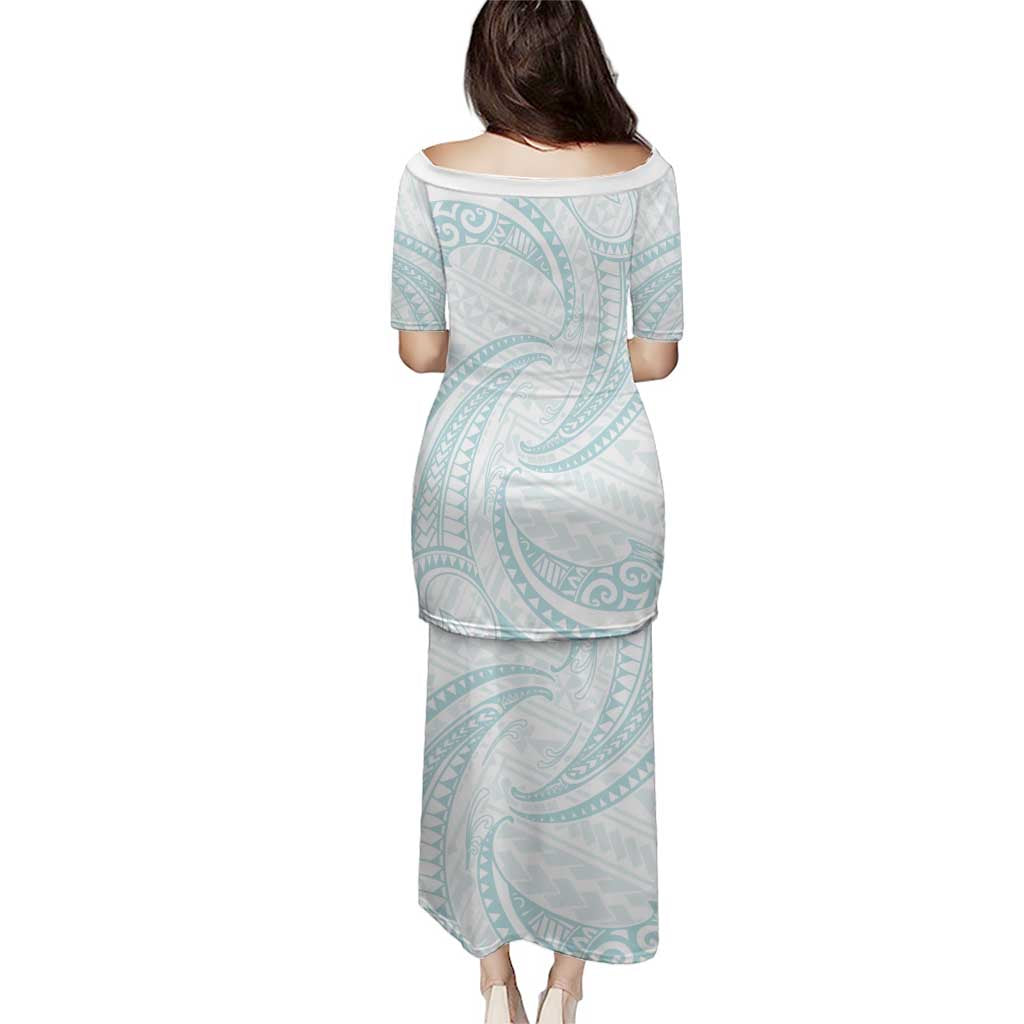 White Sunday Lotu Tamaiti Puletasi Polynesian Wave Pastel Cyan - Polynesian Pride