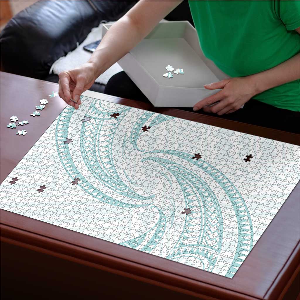White Sunday Lotu Tamaiti Puzzle Polynesian Wave Pastel Cyan - Polynesian Pride