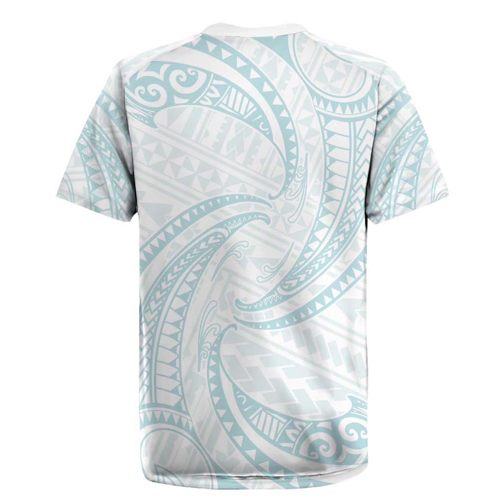 White Sunday Lotu Tamaiti Rugby Jersey Polynesian Wave Pastel Cyan - Polynesian Pride