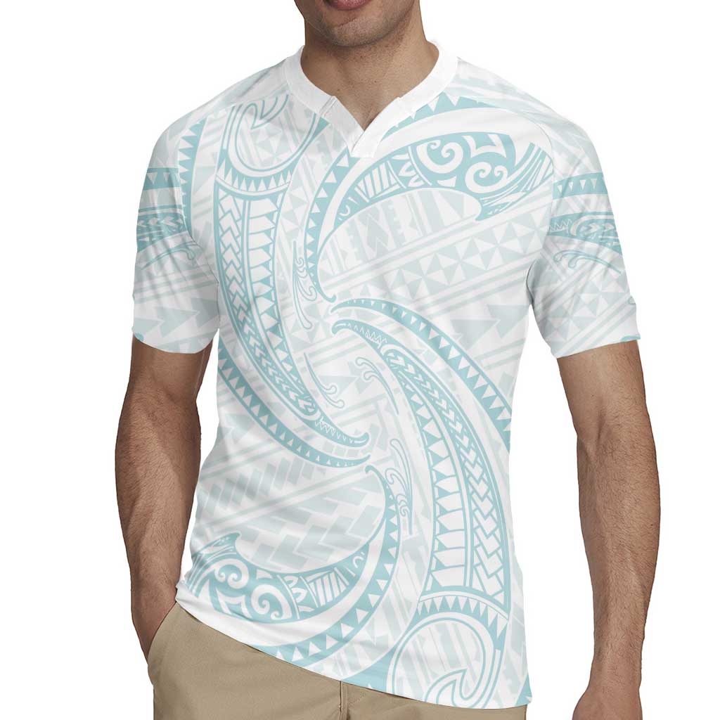 White Sunday Lotu Tamaiti Rugby Jersey Polynesian Wave Pastel Cyan - Polynesian Pride