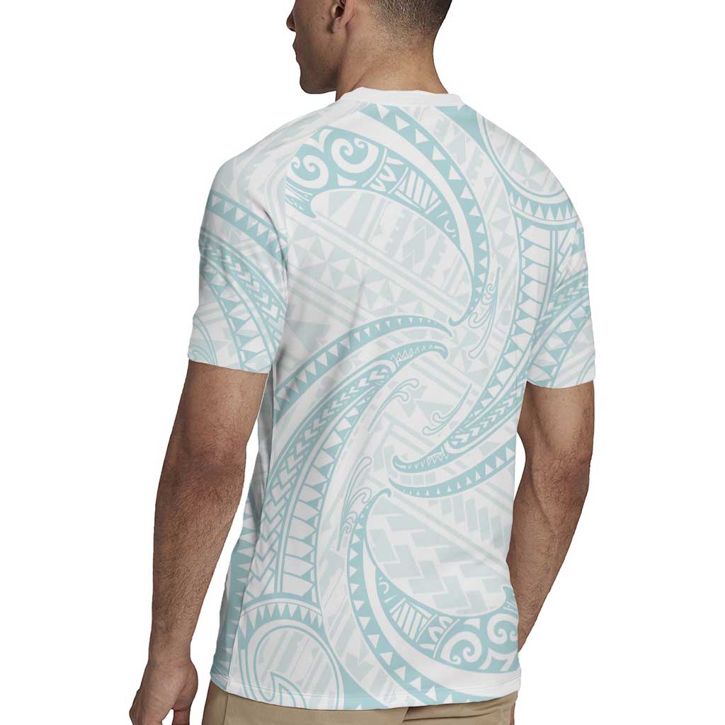 White Sunday Lotu Tamaiti Rugby Jersey Polynesian Wave Pastel Cyan - Polynesian Pride