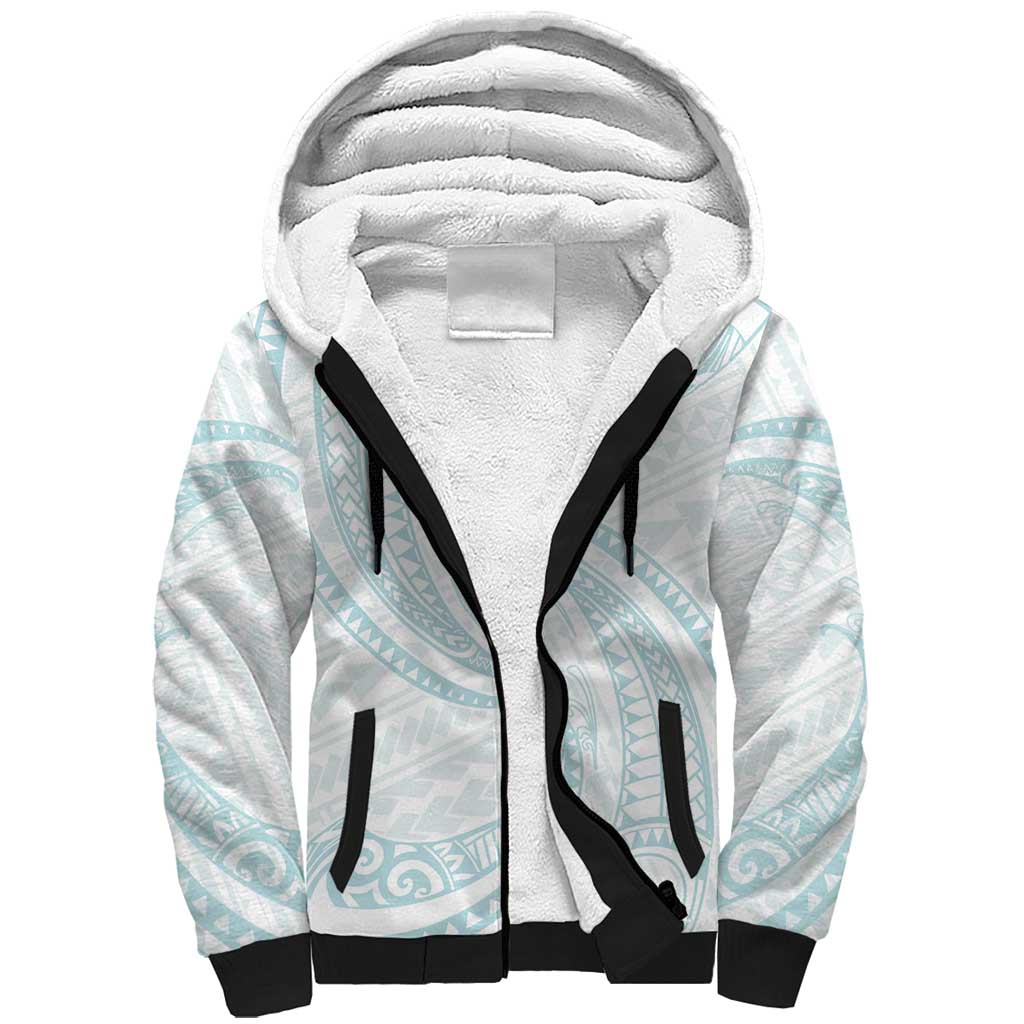 White Sunday Lotu Tamaiti Sherpa Hoodie Polynesian Wave Pastel Cyan - Polynesian Pride