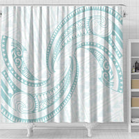 White Sunday Lotu Tamaiti Shower Curtain Polynesian Wave Pastel Cyan - Polynesian Pride