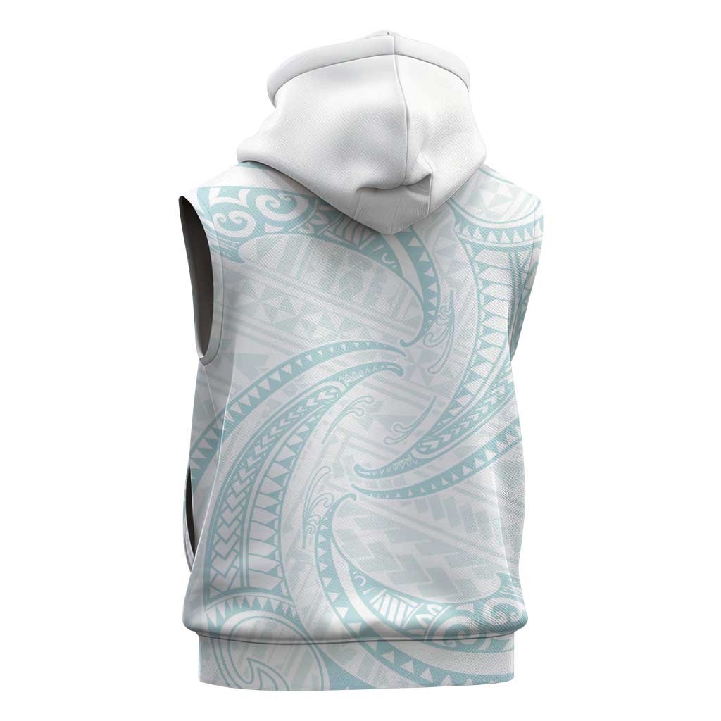 White Sunday Lotu Tamaiti Sleeveless Zip Hoodie Polynesian Wave Pastel Cyan - Polynesian Pride