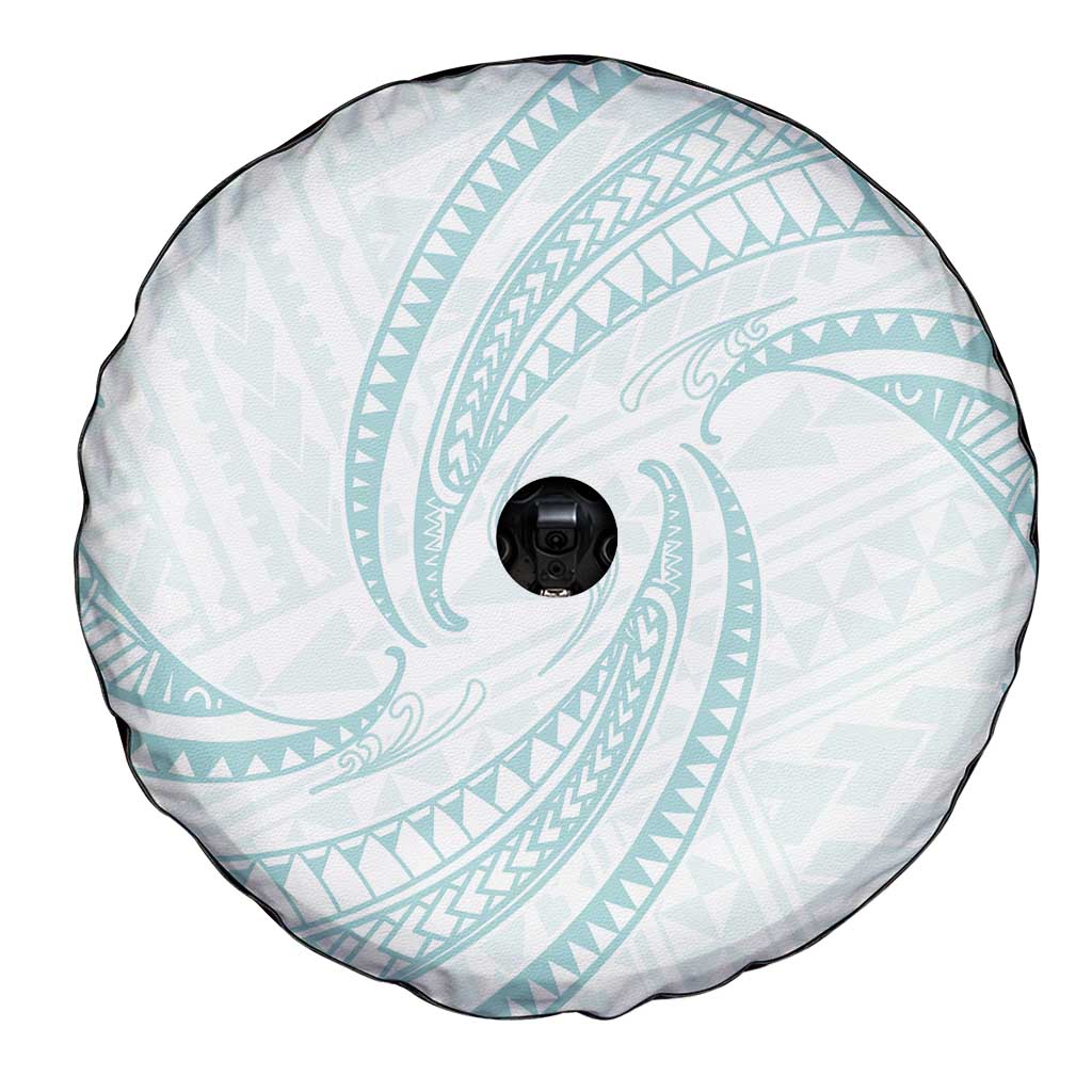 White Sunday Lotu Tamaiti Spare Tire Cover Polynesian Wave Pastel Cyan - Polynesian Pride