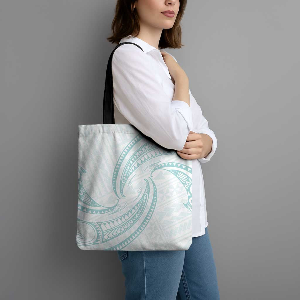 White Sunday Lotu Tamaiti Tote Bag Polynesian Wave Pastel Cyan - Polynesian Pride