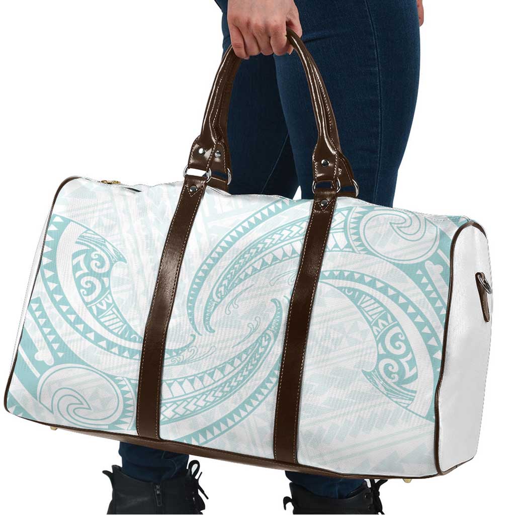 White Sunday Lotu Tamaiti Travel Bag Polynesian Wave Pastel Cyan - Polynesian Pride