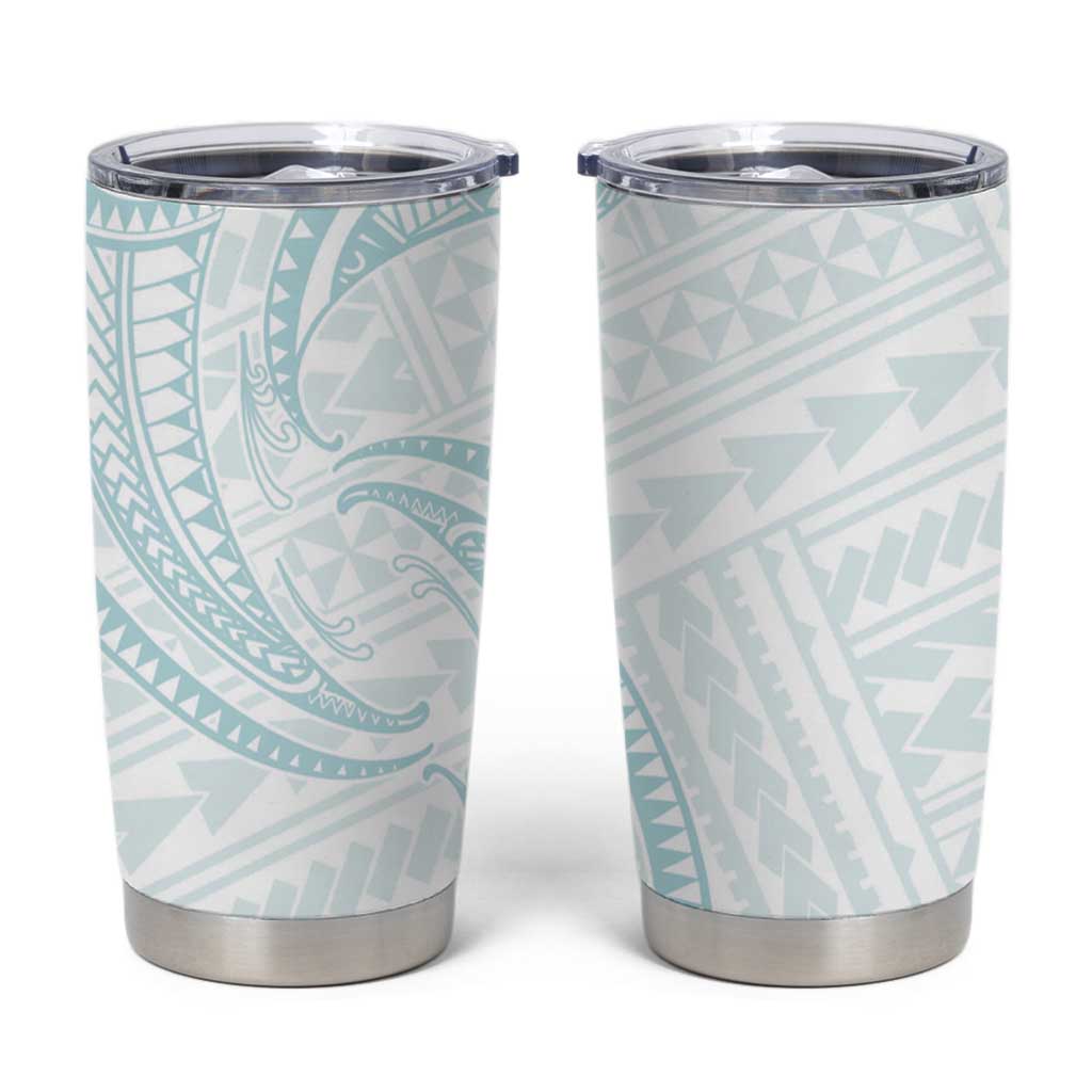 White Sunday Lotu Tamaiti Tumbler Cup Polynesian Wave Pastel Cyan - Polynesian Pride