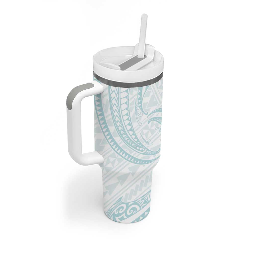White Sunday Lotu Tamaiti Tumbler With Handle Polynesian Wave Pastel Cyan - Polynesian Pride
