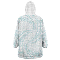 White Sunday Lotu Tamaiti Wearable Blanket Hoodie Polynesian Wave Pastel Cyan - Polynesian Pride