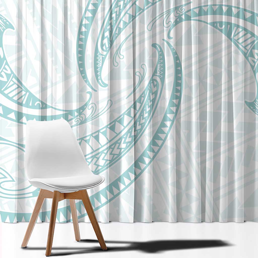 White Sunday Lotu Tamaiti Window Curtain Polynesian Wave Pastel Cyan - Polynesian Pride