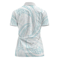 White Sunday Lotu Tamaiti Women Polo Shirt Polynesian Wave Pastel Cyan - Polynesian Pride