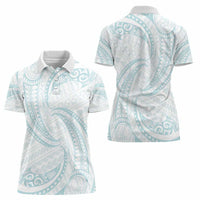White Sunday Lotu Tamaiti Women Polo Shirt Polynesian Wave Pastel Cyan - Polynesian Pride