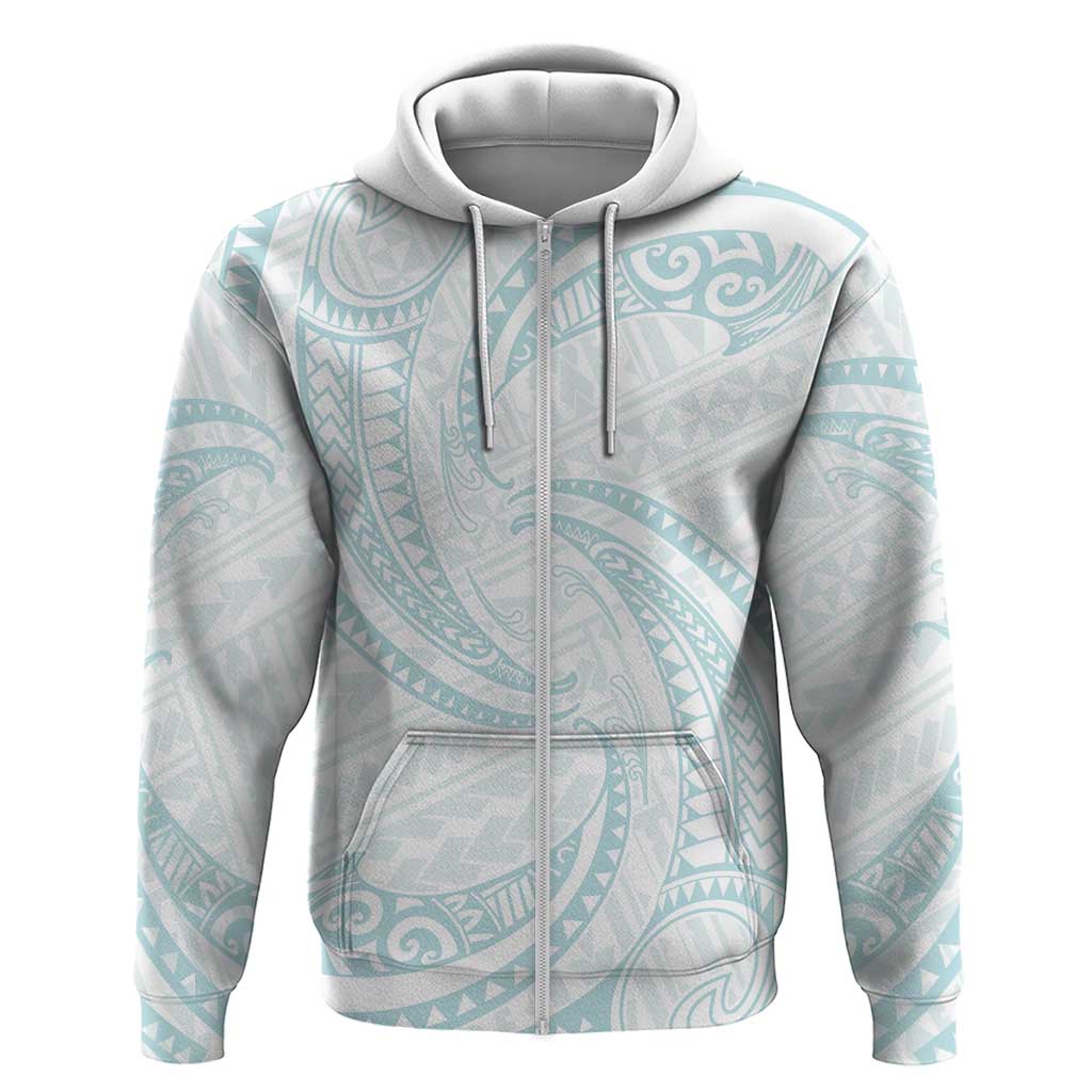 White Sunday Lotu Tamaiti Zip Hoodie Polynesian Wave Pastel Cyan - Polynesian Pride